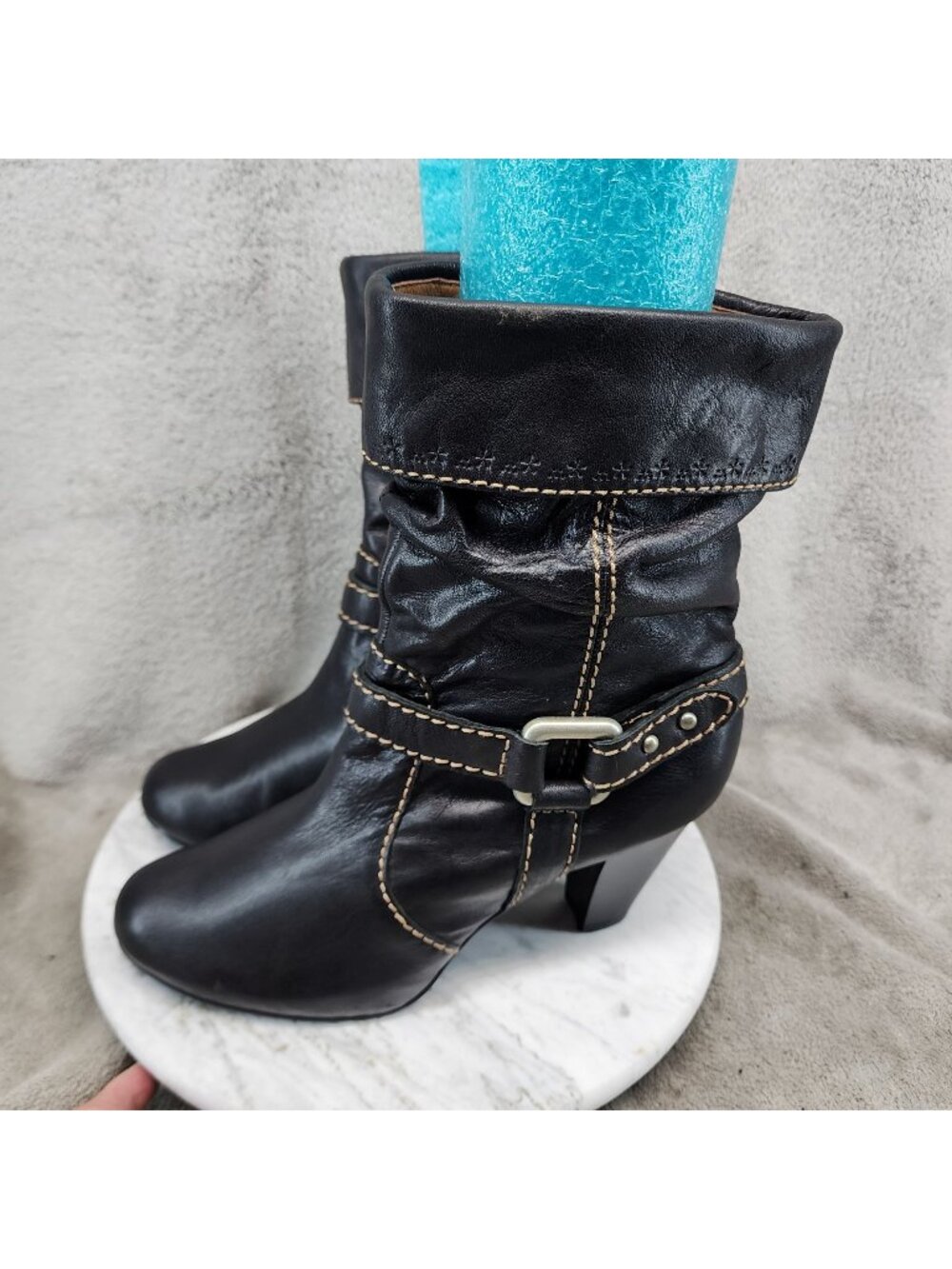 Fossil Shoes Womens Size 9 Black Leather Slouch Harness Strap Boots *Read*